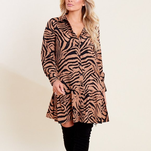 ANIMAL PRINT SHIRT DRESS - Picture 1 of 2